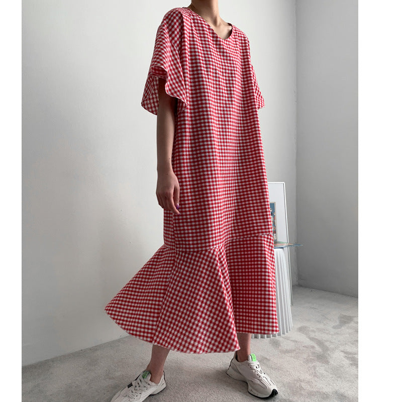 Vintage Summer Plaid Women Long Dresses-Dresses-Red-S-Free Shipping Leatheretro