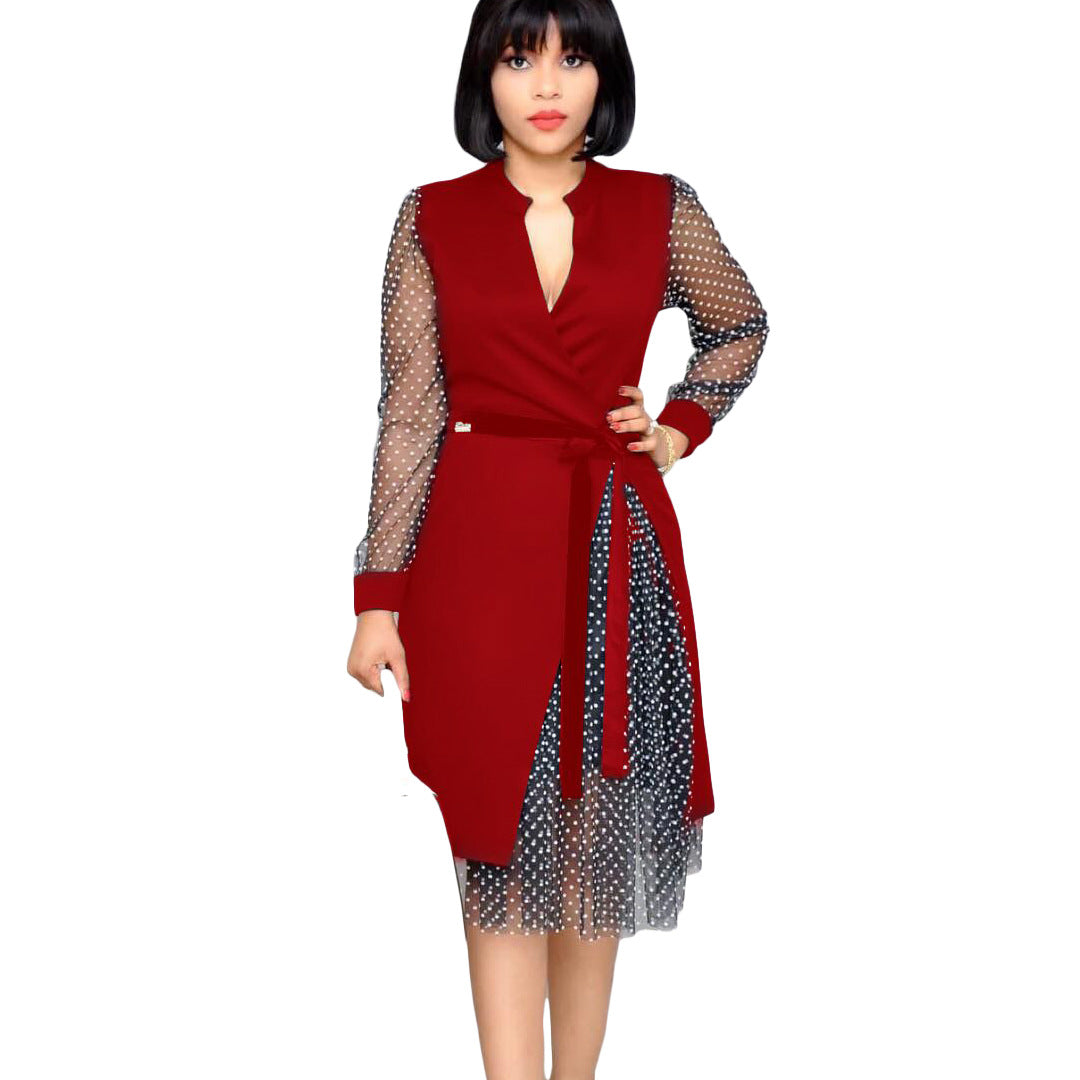 Fashion Dot Print Plus Sizes Women Dresses-Dresses-Red-S-Free Shipping Leatheretro