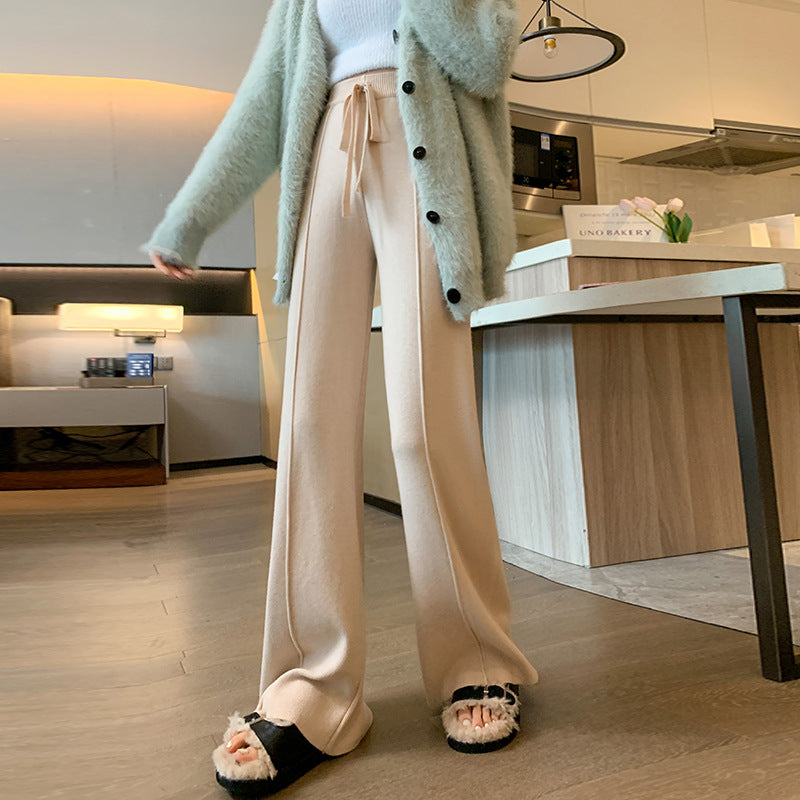 Casual Soft High Waist Winter Wide Legs Pants-White-One Size 45kg-65kg-Free Shipping Leatheretro