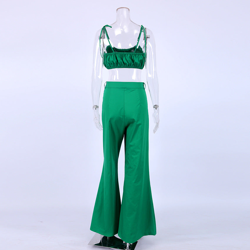 Sexy Summer Cotton Green Crop Tops and Pants Sets-Suits-Green-S-Free Shipping Leatheretro