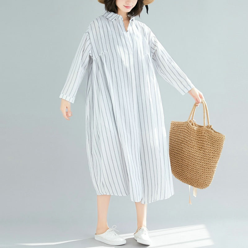 Linen Women Plus Sizes Long Shirts-Dresses-White-One Size-Free Shipping Leatheretro