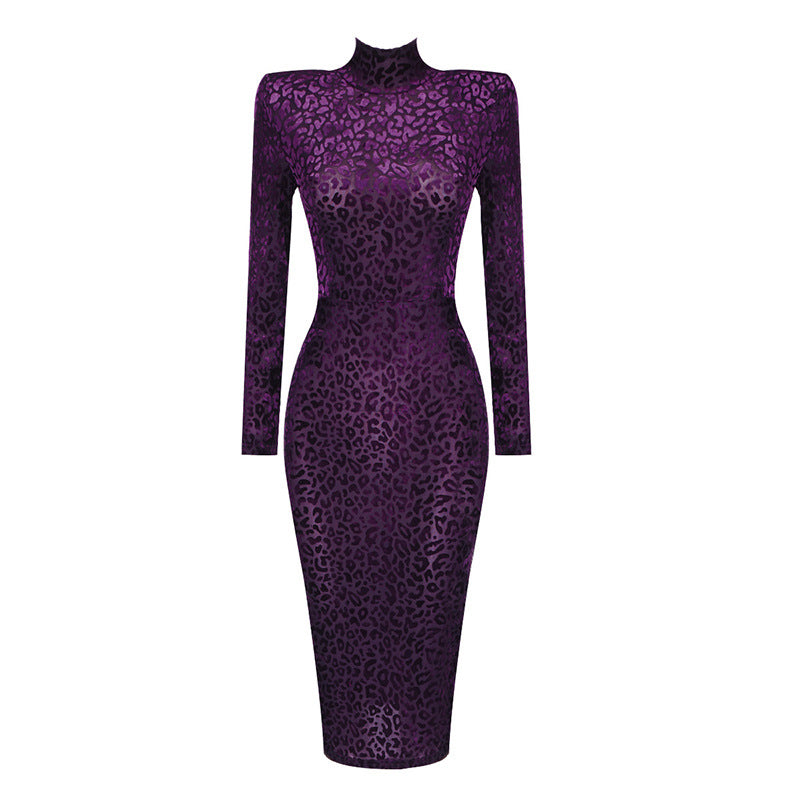 Vintage Leopard Purple Elastic Sexy Party Dresses-Dresses-Purple-XS-Free Shipping Leatheretro
