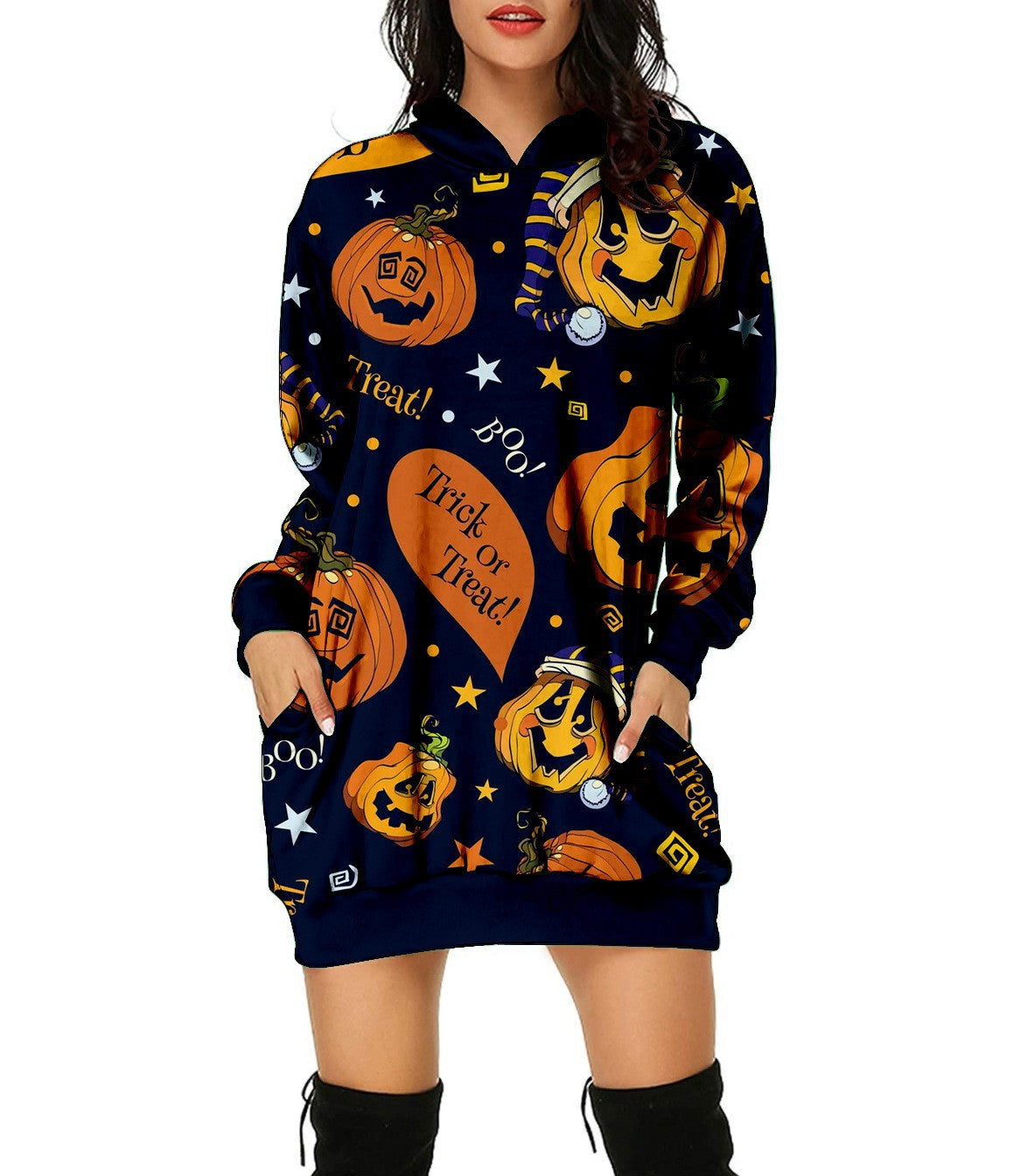 Halloween Pumpkin Design Pullover Hoodies for Women-Shirts & Tops-A-S-Free Shipping Leatheretro