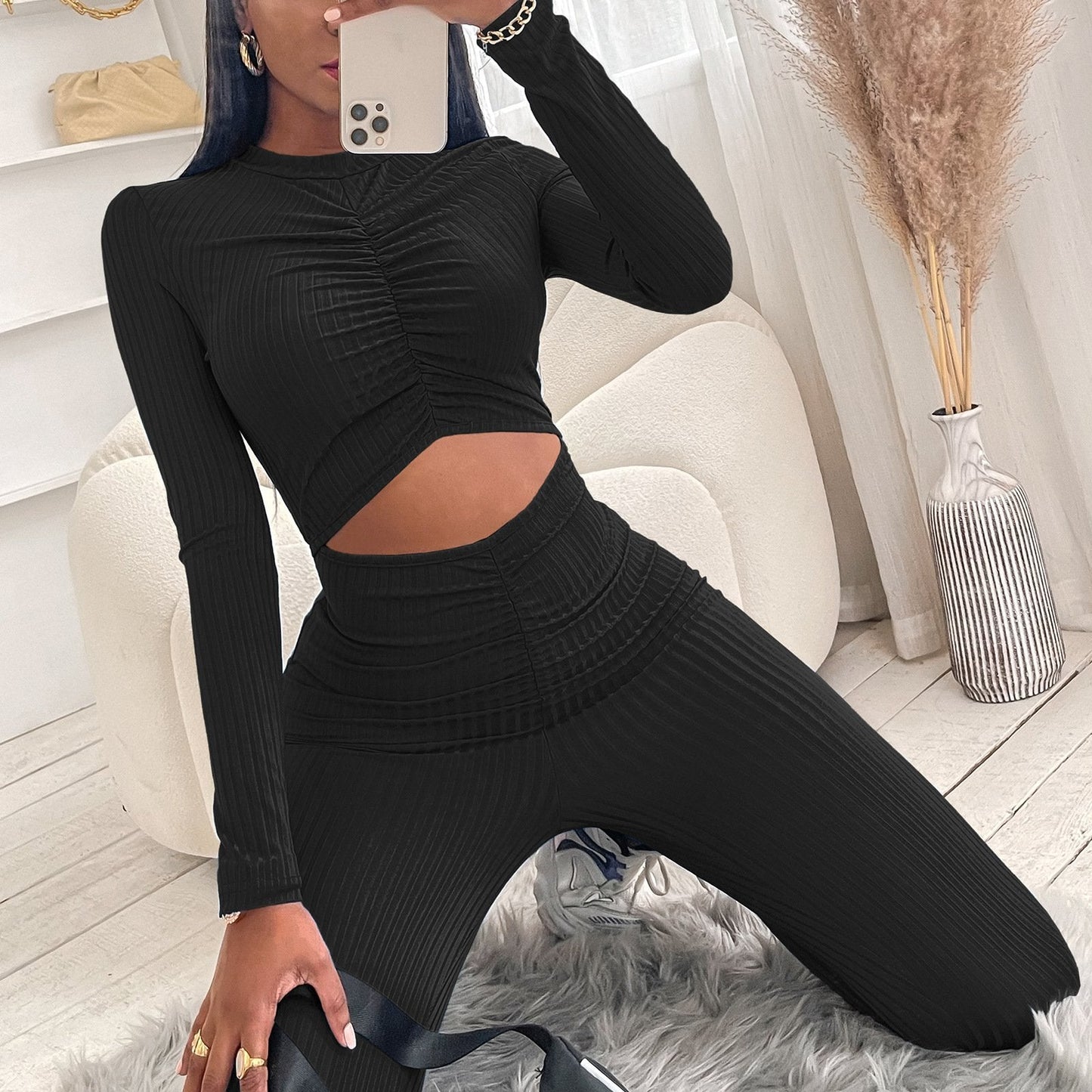 Sexy Women Midriff Baring Jumpsuits Romper-Jumpsuits & Rompers-Black-S-Free Shipping Leatheretro