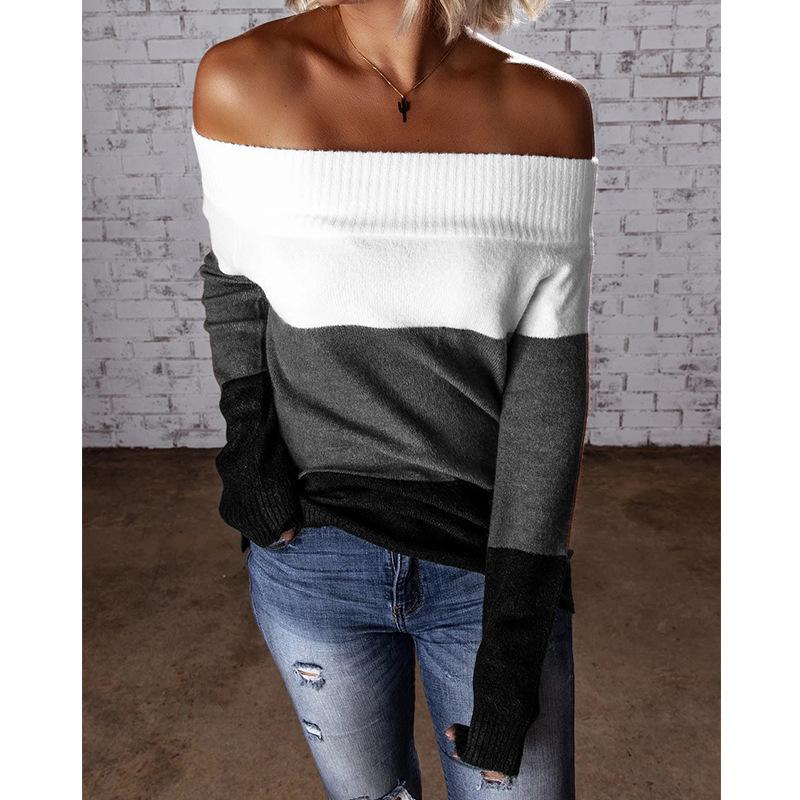 Sexy Off The Shoulder Women Knitting Sweaters-Shirts & Tops-Gray-S-Free Shipping Leatheretro