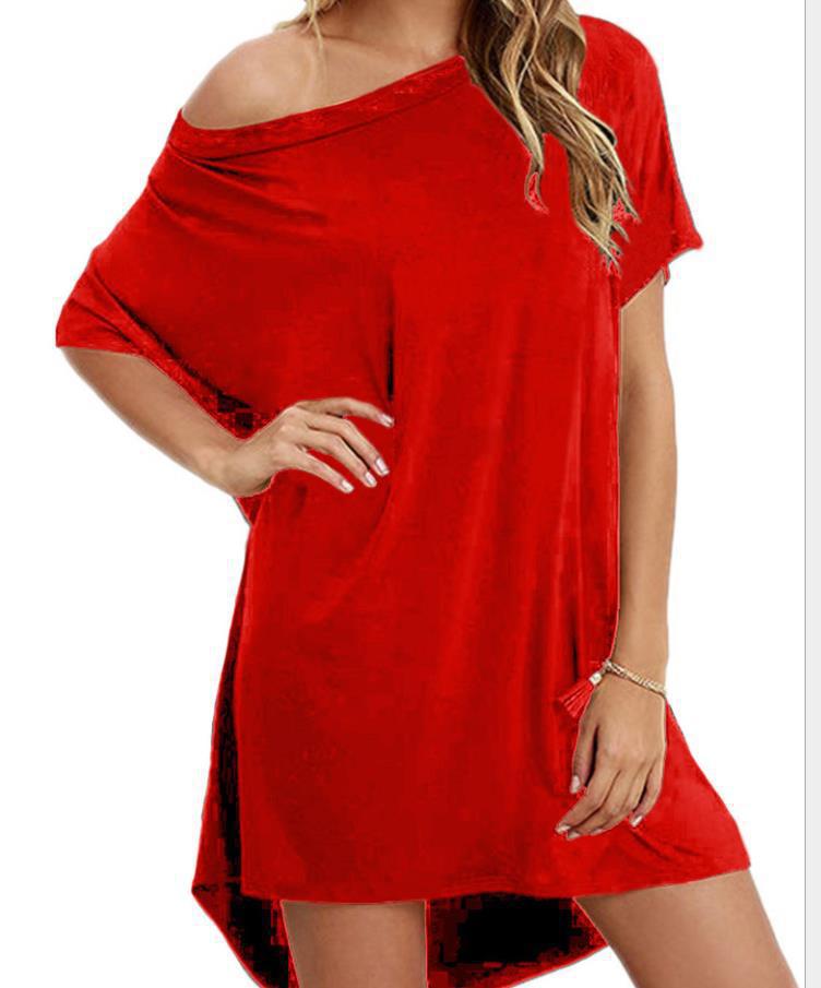 Casual Round Neck Short Daily Dresses-Dresses-Red-S-Free Shipping Leatheretro