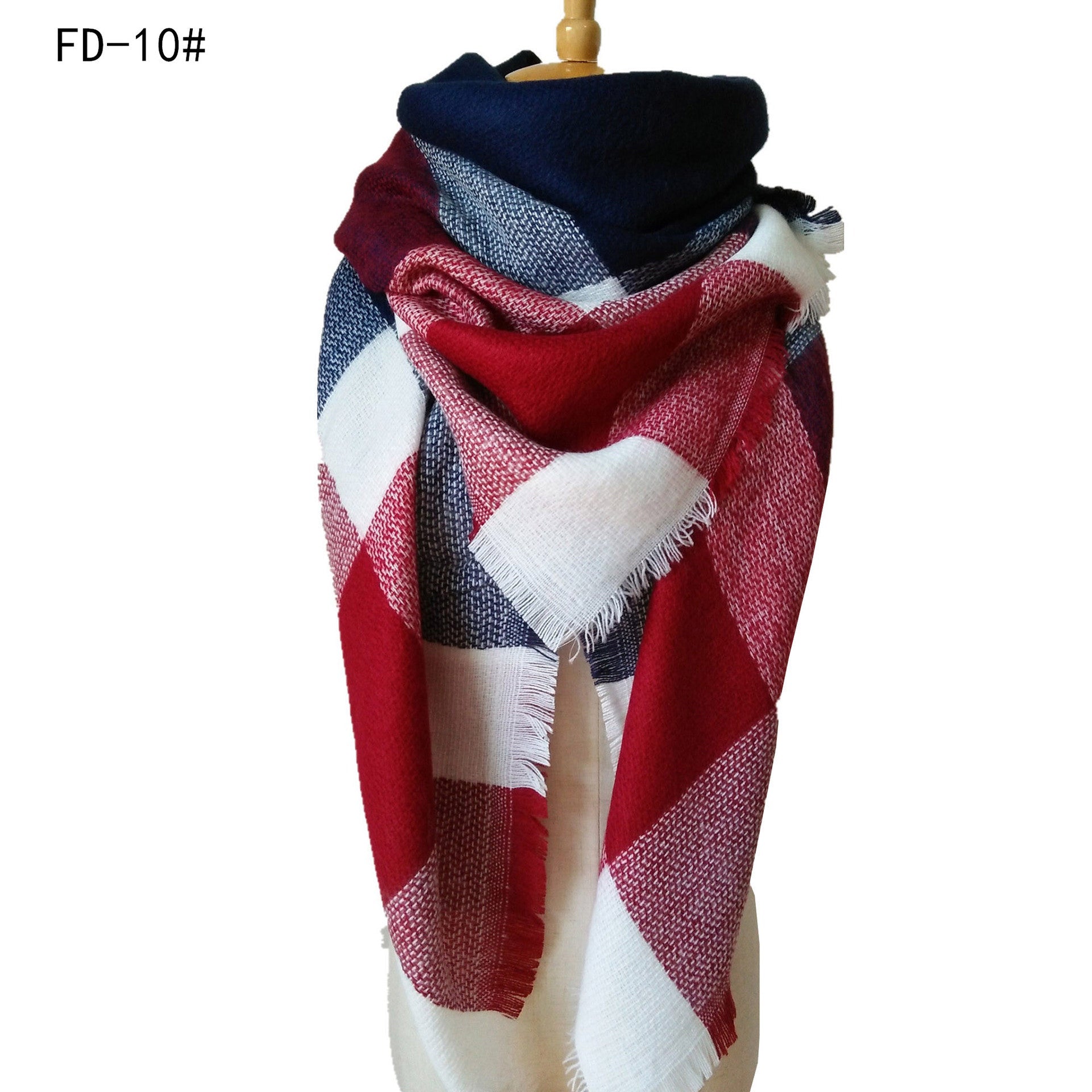 Winter Warm Plaid Scarves for Women-Scarves & Shawls-Wine Red-140cm-Free Shipping Leatheretro