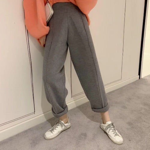 Casual High Waist Winter Knitting Harem Wide Legs Pants-Pants-Gray-One Size-Free Shipping Leatheretro