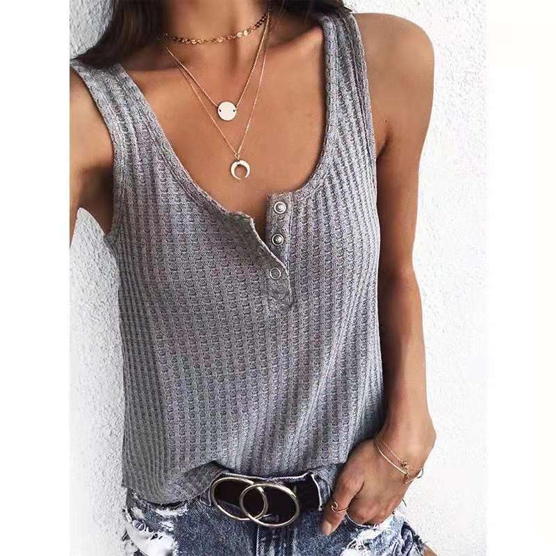 Summer U Neck Sleeveless Tank Tops-Shirts & Tops-Gray-S-Free Shipping Leatheretro