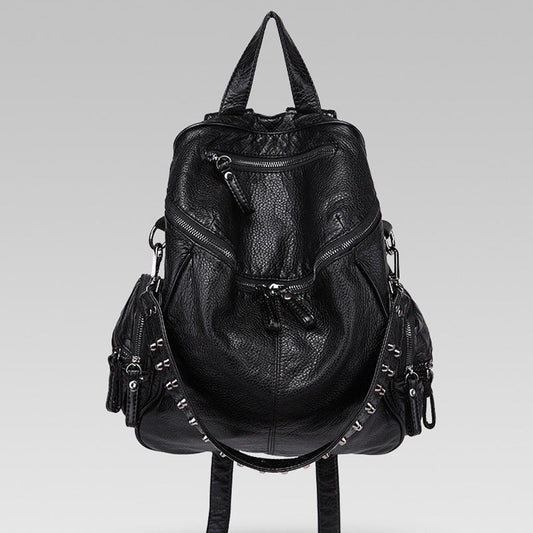 Fashion Rivet Large Storage PU Backpacks-backpack-Black-Free Shipping Leatheretro