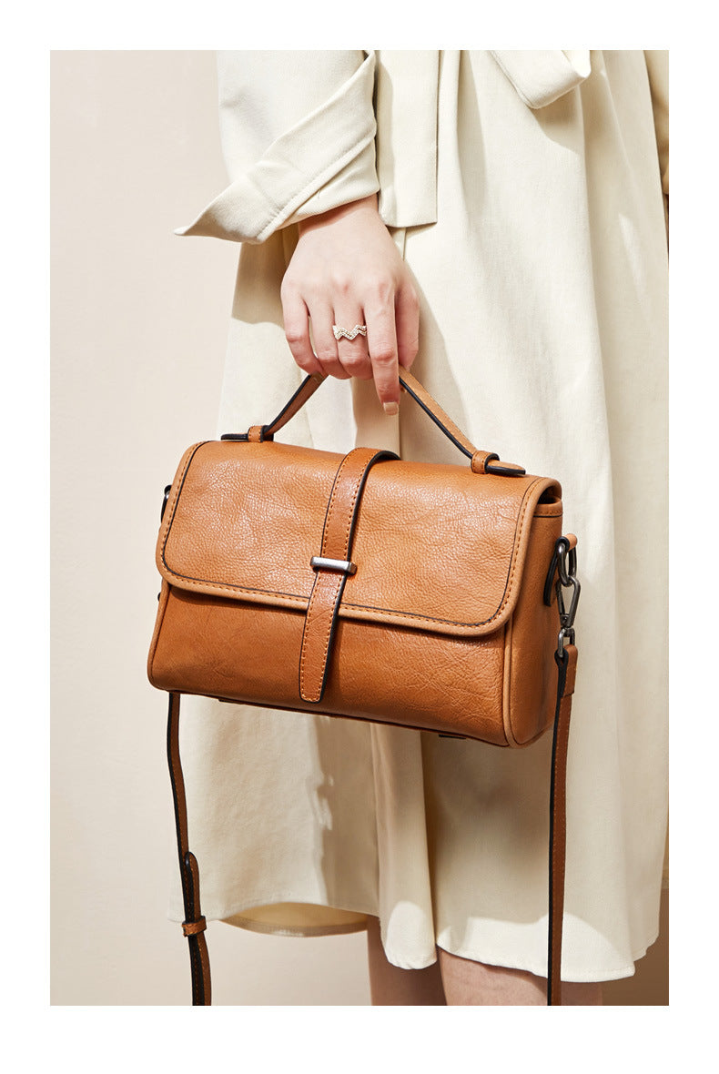 Vegetable Tanned Leather Messenger Handbag for Women 2211-Handbags, Wallets & Cases-Black-Free Shipping Leatheretro