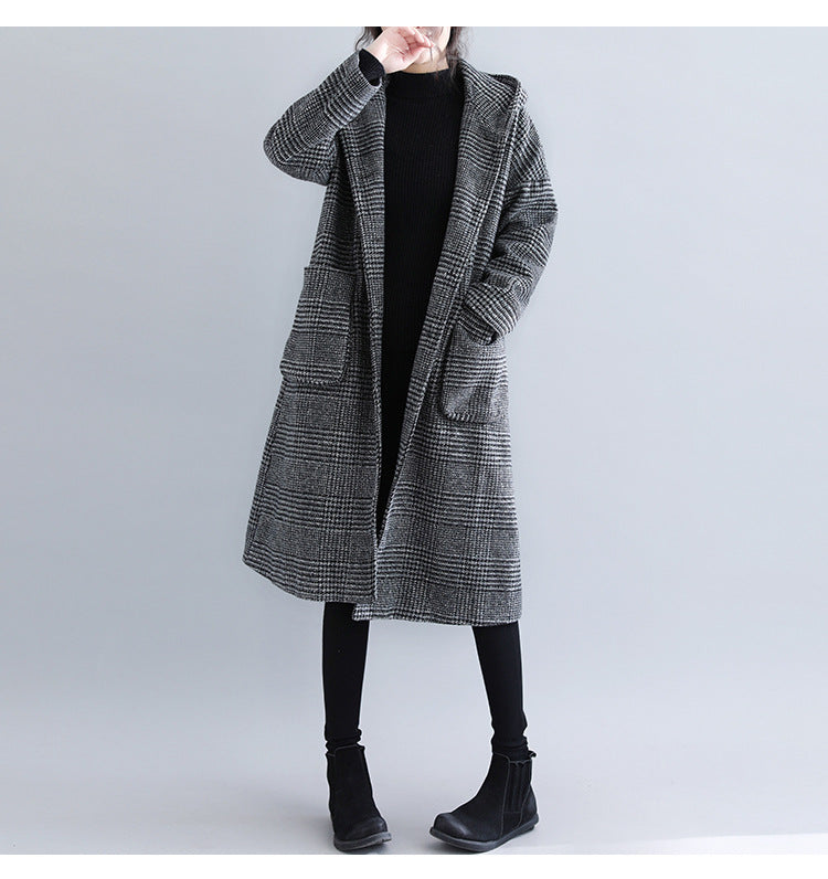 Casual Woolen Plus Sizes Women Overcoats-Outerwear-Black-M-Free Shipping Leatheretro