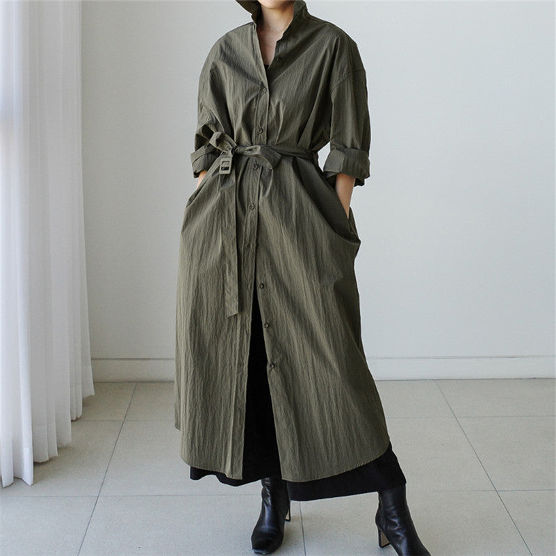 Loose Women Long Sleeves Trenchcoats-Outerwear-Khaki-S-Free Shipping Leatheretro