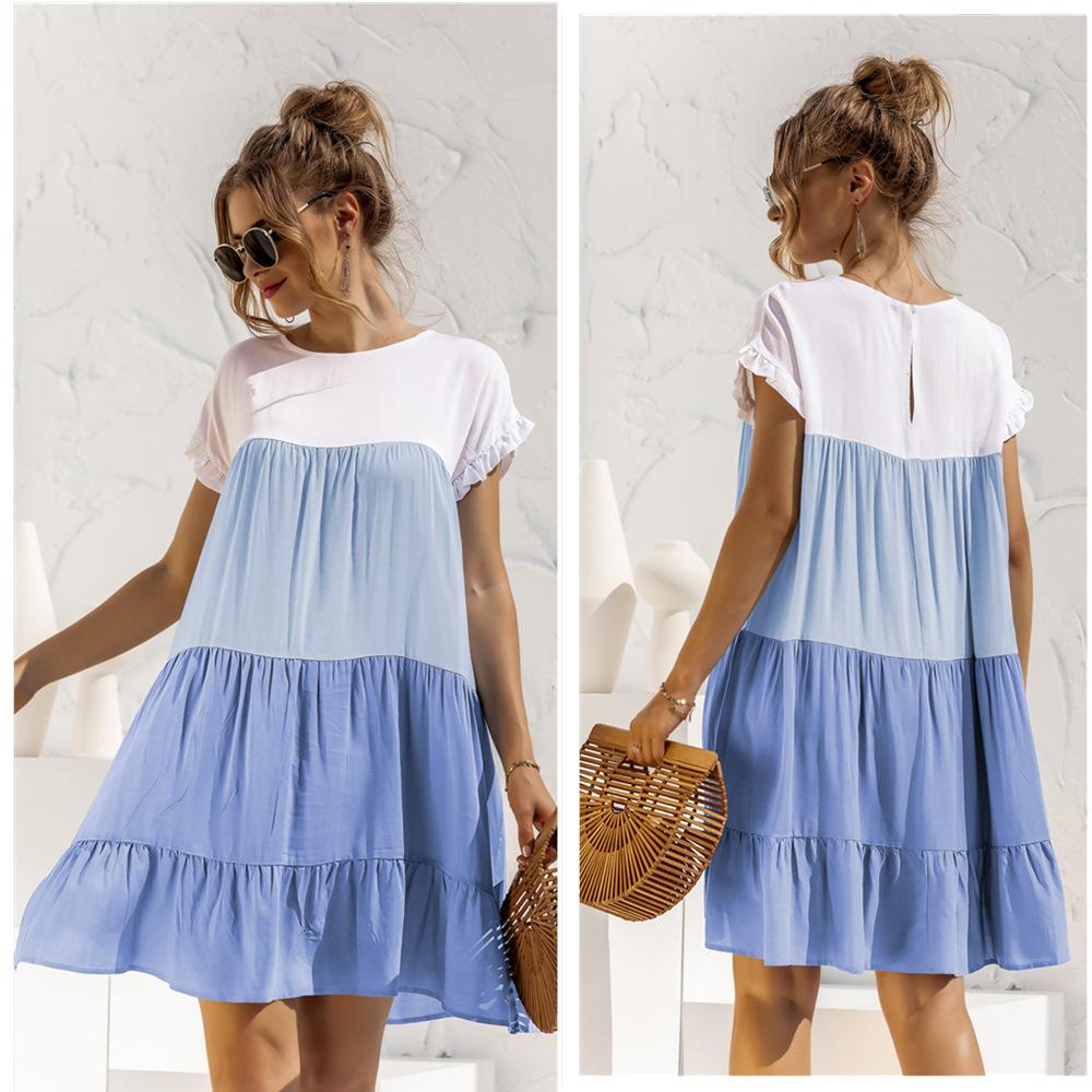 Summer Leisure Ruffled Daily Short Dresses-Mini Dresses-Khaki-S-Free Shipping Leatheretro