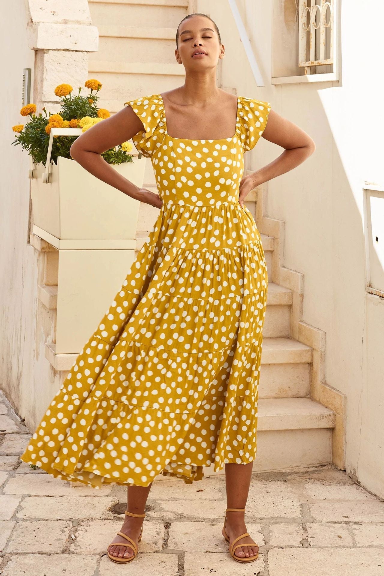 Casual High Waist Ruffled Summer Long Dresses-Dresses-Yellow-S-Free Shipping Leatheretro