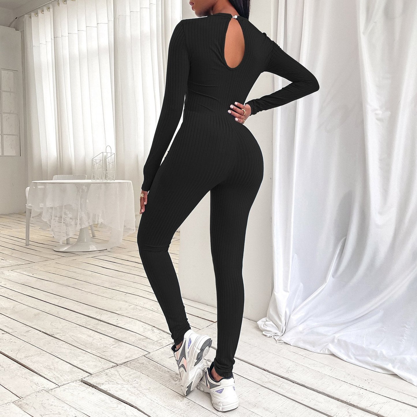 Sexy Women Midriff Baring Jumpsuits Romper-Jumpsuits & Rompers-Black-S-Free Shipping Leatheretro