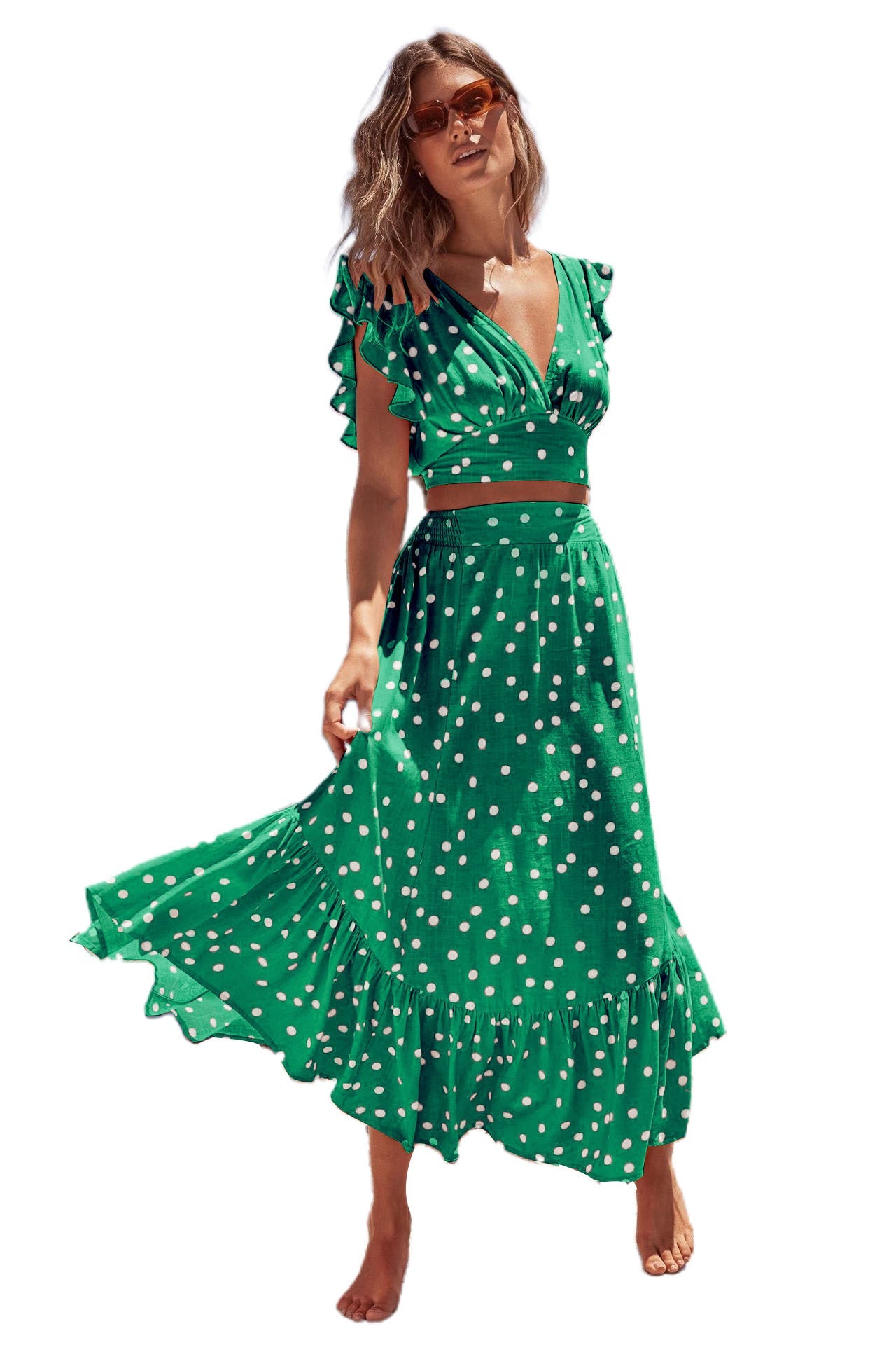 Casual Summer Bohemian Two Pieces Dresses-Dresses-Green-S-Free Shipping Leatheretro
