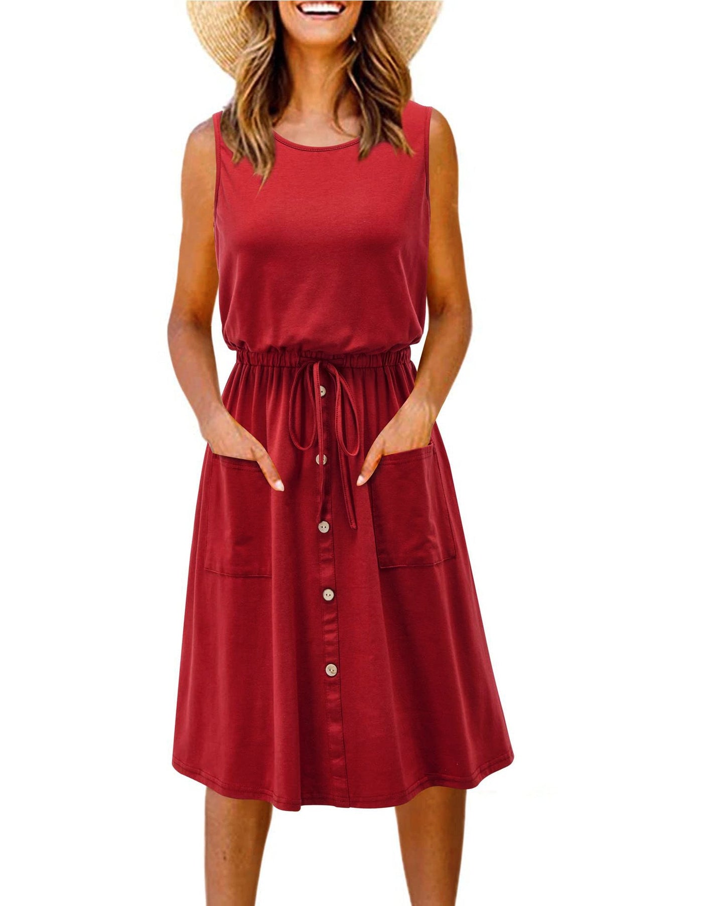 Casual Summer Sleeveless Vest Dresses-Dresses-Red-S-Free Shipping Leatheretro