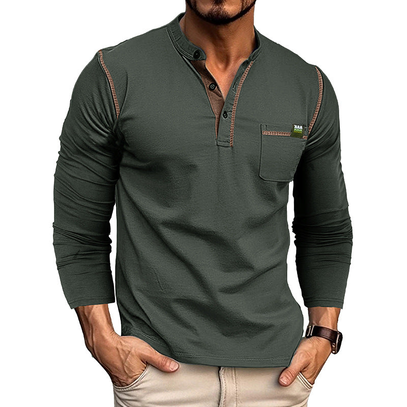 Casual Long Sleeves T Shirts for Men-Shirts & Tops-Dark Gray-S-Free Shipping Leatheretro