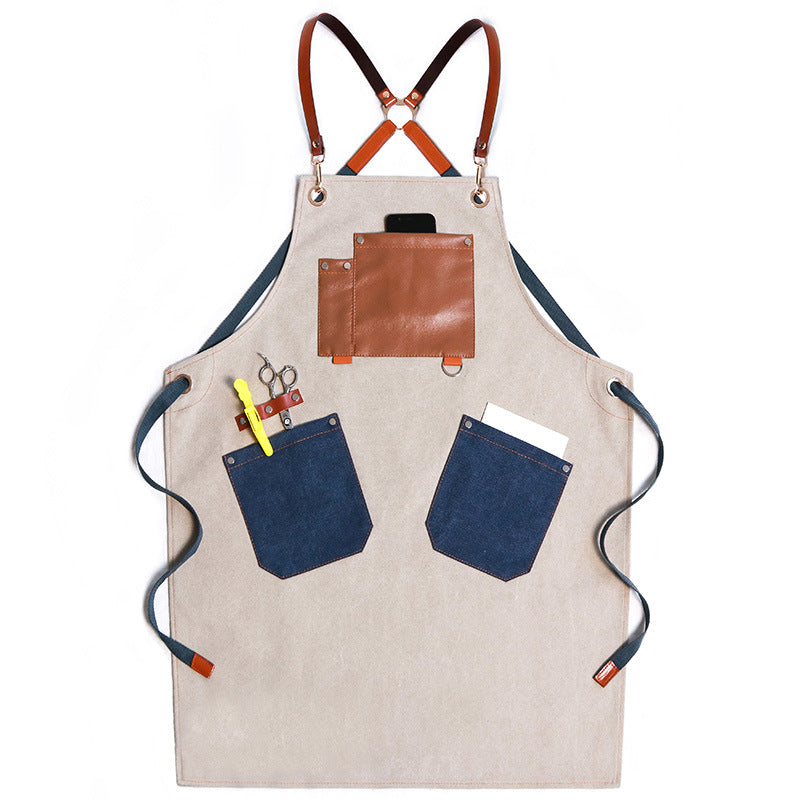 Durable Leather Canvas Aprons for Work P245-Canvas Aprons-White-Free Shipping Leatheretro