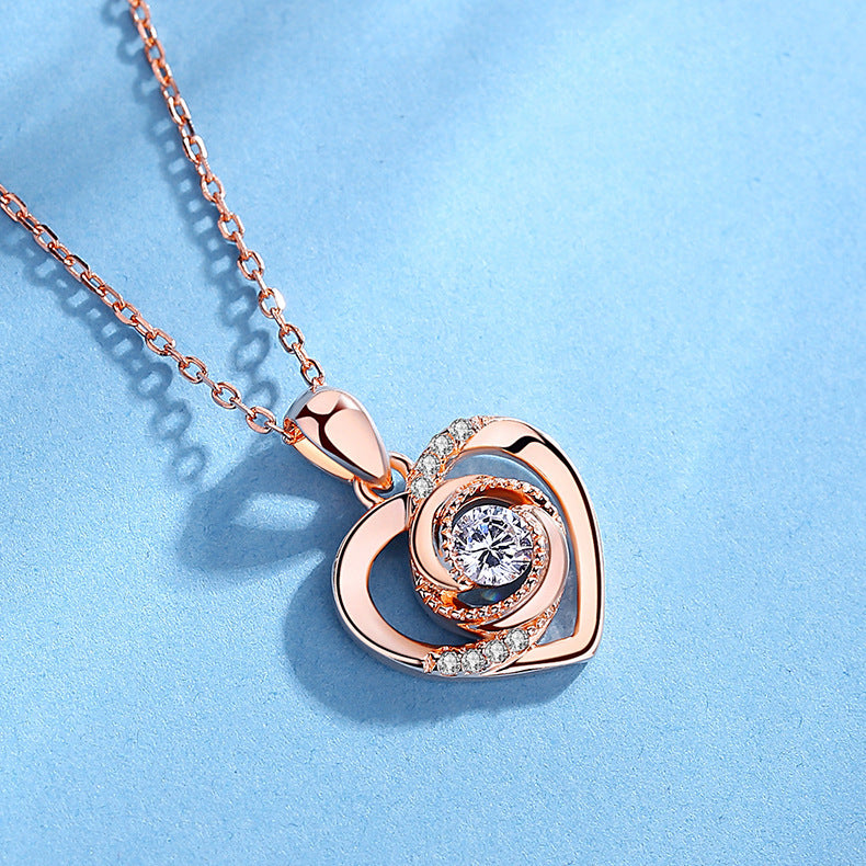 Permenant Heart Rose Design Sterling Sliver Zircon Necklace-Necklaces-A-Free Shipping Leatheretro