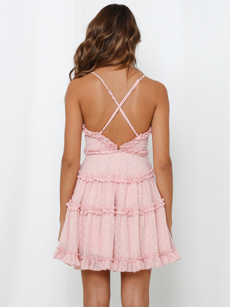 Sexy Ruffled Sleeveless Dresses-Dresses-Pink-S-Free Shipping Leatheretro