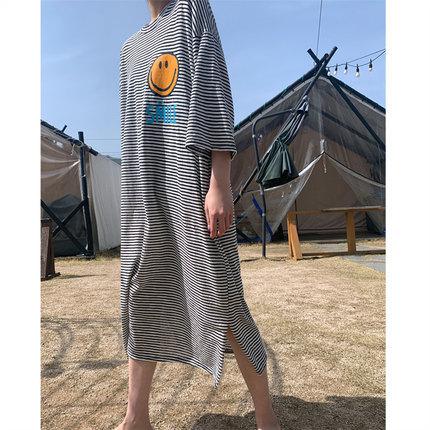 Summer Short Sleeves Striped T Shirt Dress-Maxi Dresses-The same as picture-S-Free Shipping Leatheretro