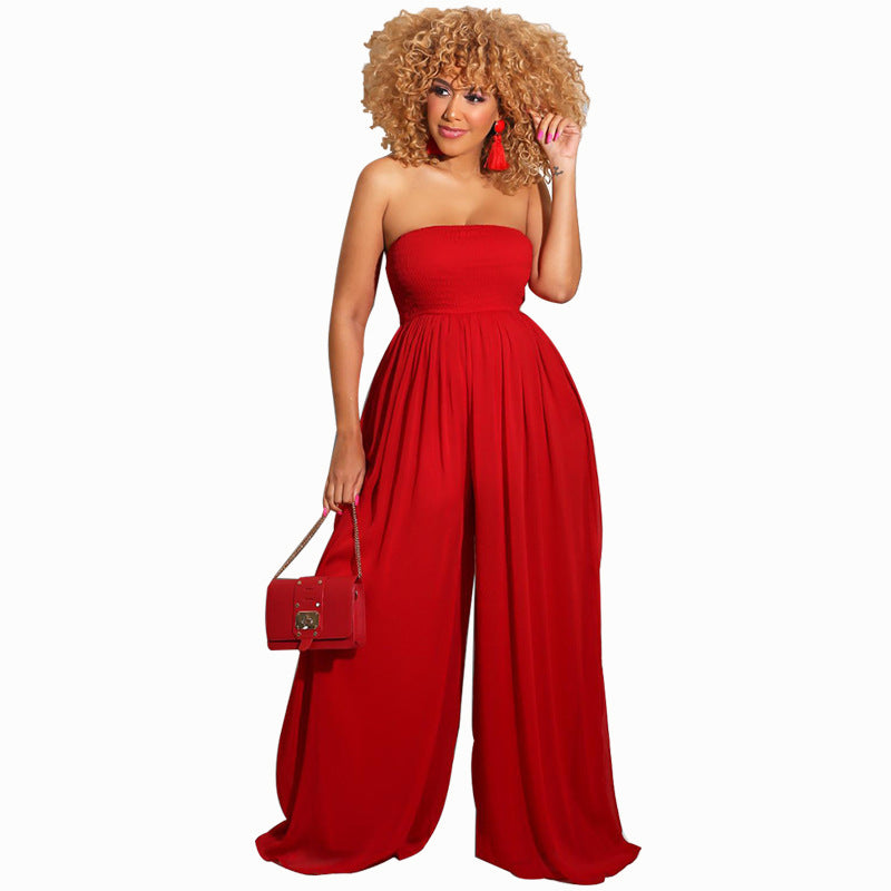 Sexy Strapless High Waist Chiffon Summer Jumpsuits-Suits-Red-S-Free Shipping Leatheretro