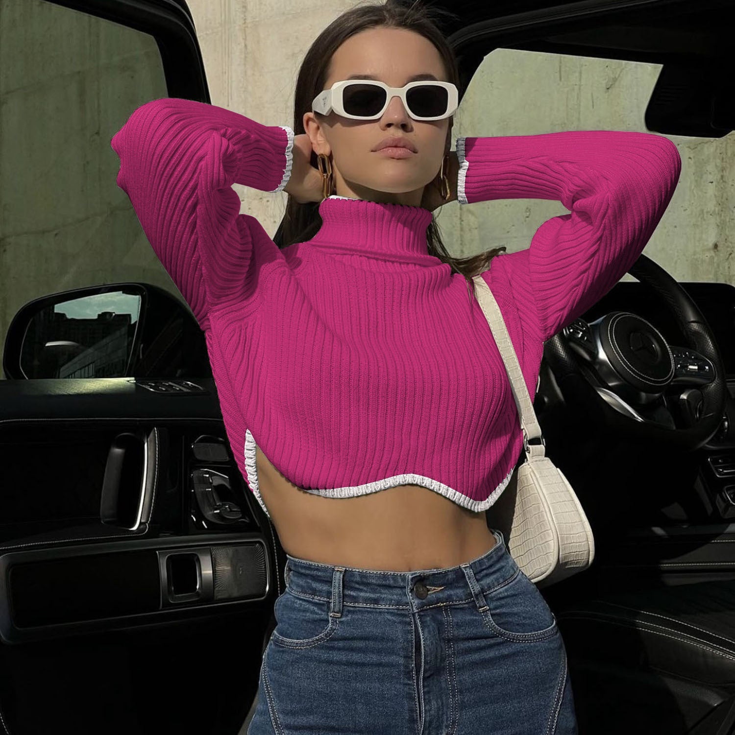 Fashion Irregular Turtleneck Pullover Short Sweaters-Shirts & Tops-G-S-Free Shipping Leatheretro