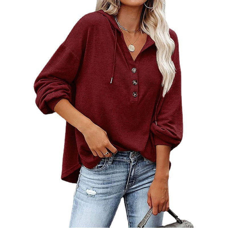 Casual Long Sleeves Hoodies Shirts for Women-Shirts & Tops-Wine Red-S-Free Shipping Leatheretro