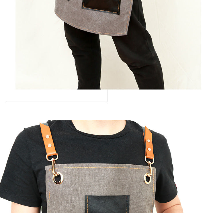 Leather Canvas Apron for Workman P248-Canvas Aprons-Gray-Free Shipping Leatheretro