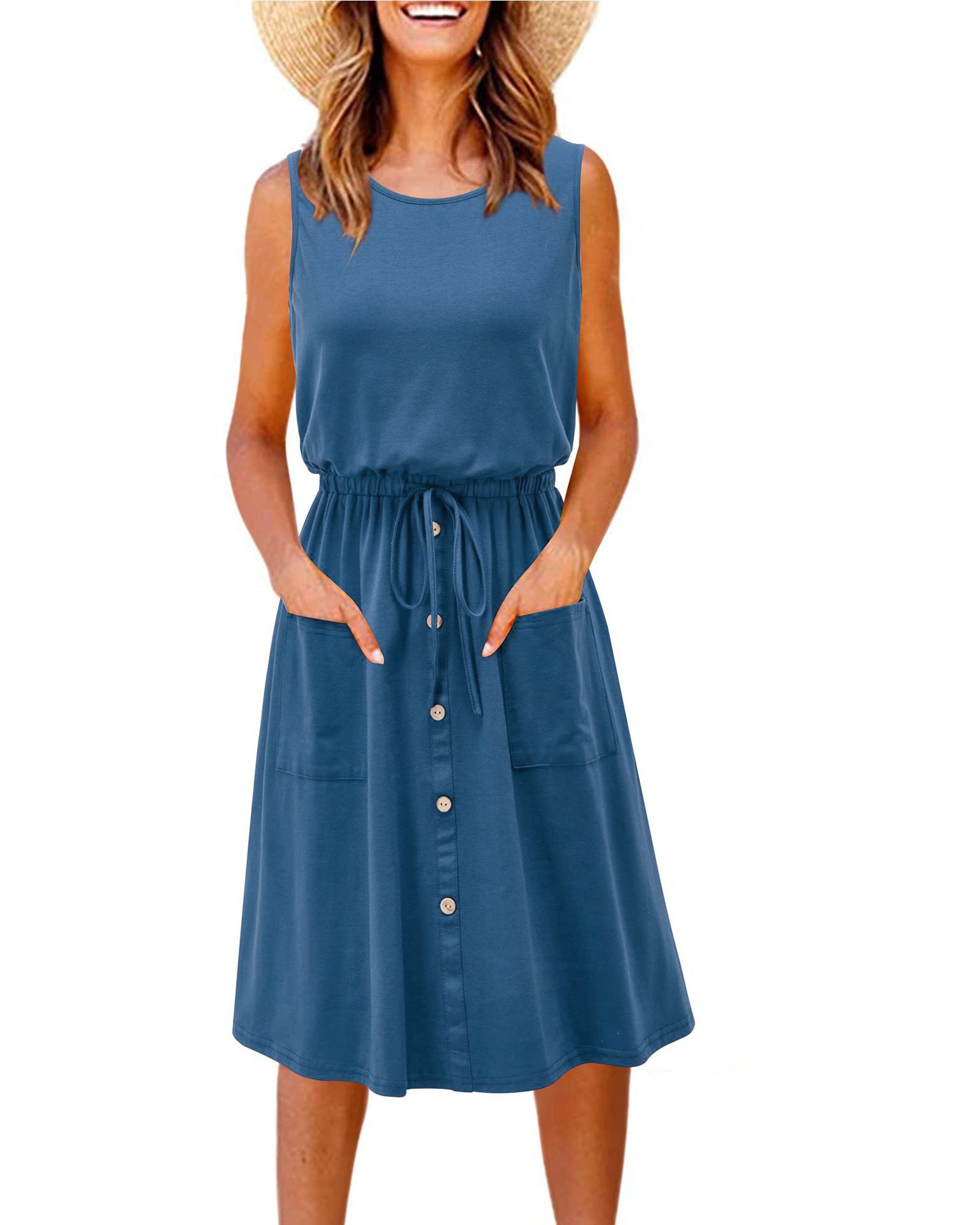 Casual Summer Sleeveless Vest Dresses-Dresses-Blue-S-Free Shipping Leatheretro