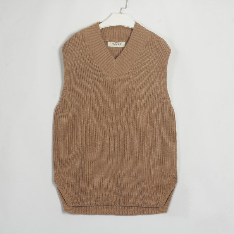 Women Sleeveless Knitted Vest-Vests-Khaki-S-Free Shipping Leatheretro