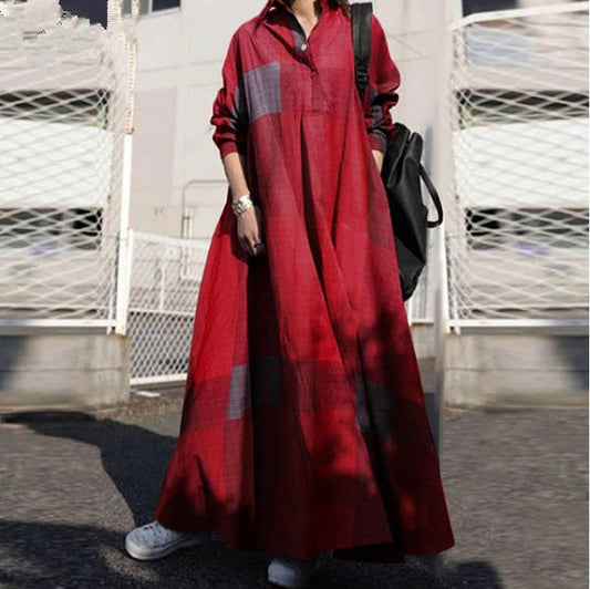 Women Vintage Linen Plus Sizes Long Cozy Dresses-Cozy Dresses-Red-S-Free Shipping Leatheretro