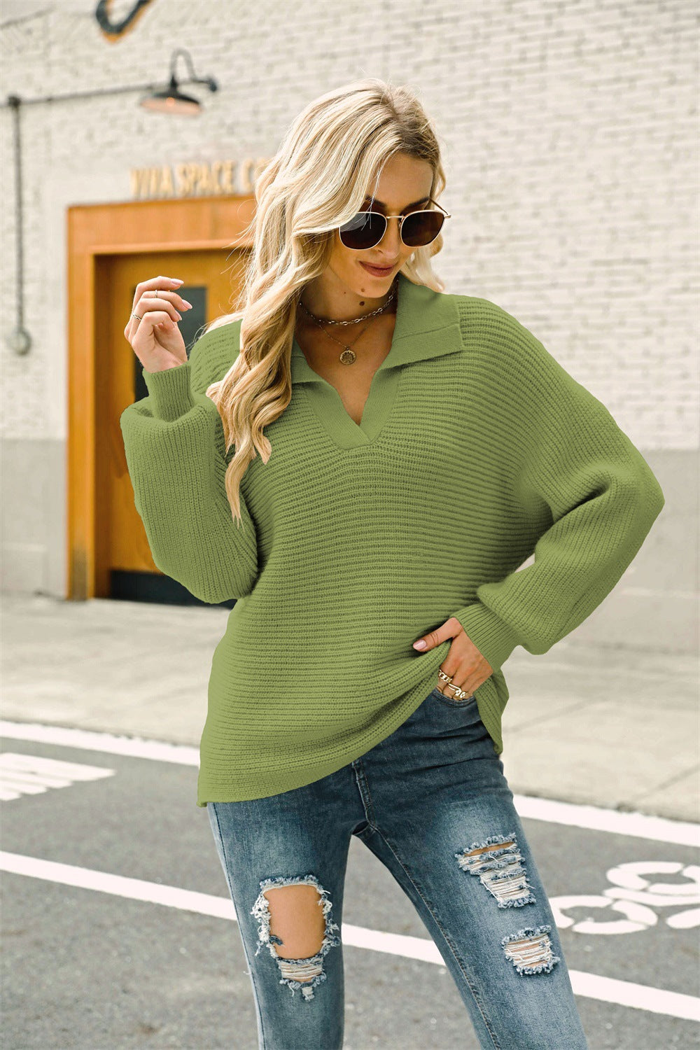 Casual Knitted Plus Sizes Pullover Sweaters-Shirts & Tops-Green-S-Free Shipping Leatheretro