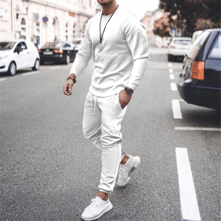 Casual Long Sleeves Men Two Pieces Suits-Men Suits-White-M-Free Shipping Leatheretro