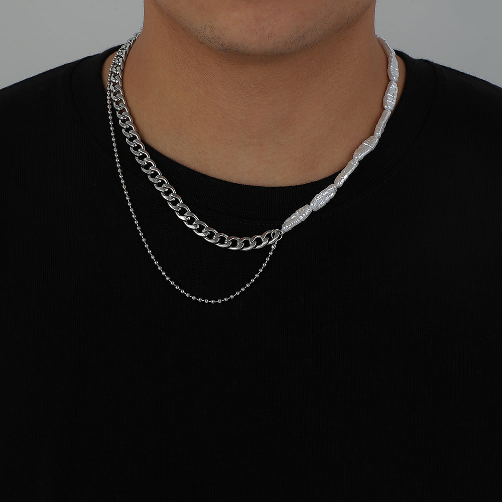 Fashion Hip Top Style Pearl Necklace for Men-Chains-C-Free Shipping Leatheretro