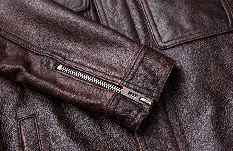 Vintage Motorcycle Cowhide Leather Jackets for Men-Coats & Jackets-Gray-S-Free Shipping Leatheretro