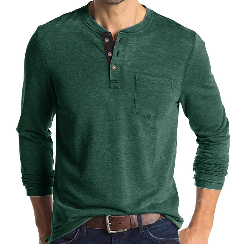 Casual Round Neck Long Sleeves T Shirts-Shirts & Tops-Green-S-Free Shipping Leatheretro
