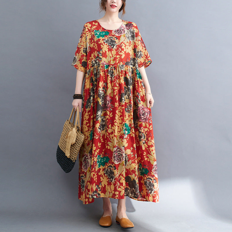 Vintage Linen Summer Long Dresses-Dresses-Orange-One Size-Free Shipping Leatheretro