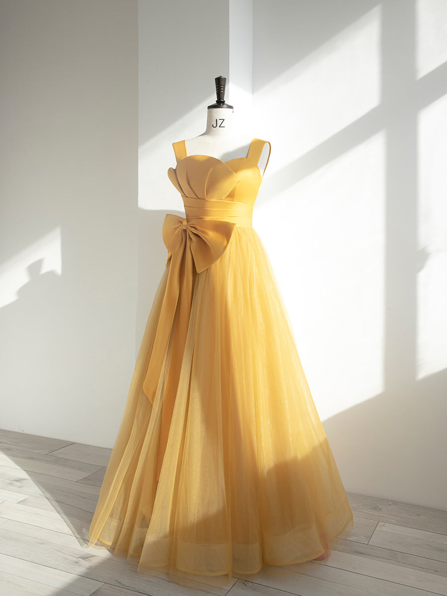 Elegant Long Prom Dresses with Bow-Dresses-Yellow-S-Free Shipping Leatheretro