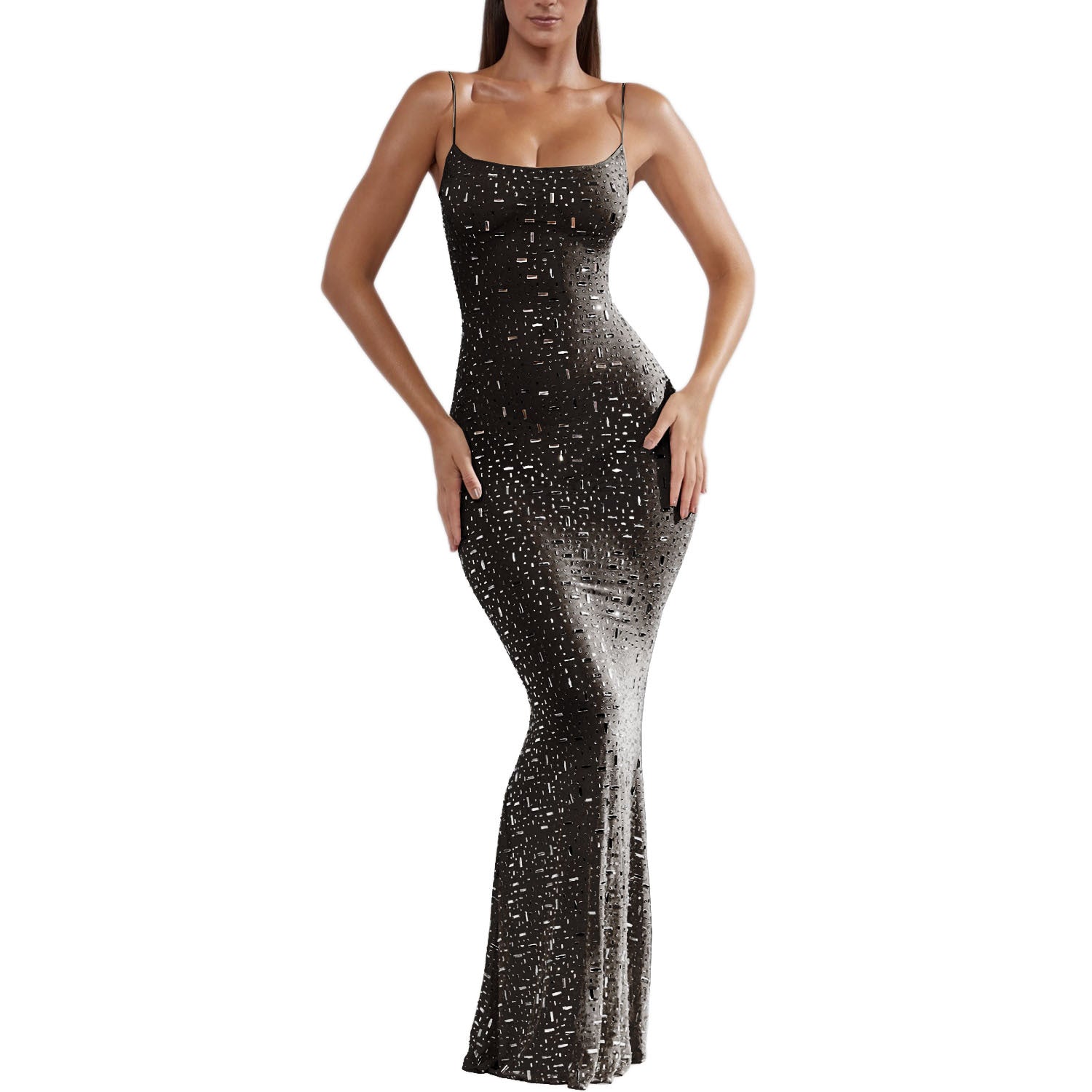 Sexy Bright Diamond Mermaid Long Party Dresses-Dresses-Black-S-Free Shipping Leatheretro