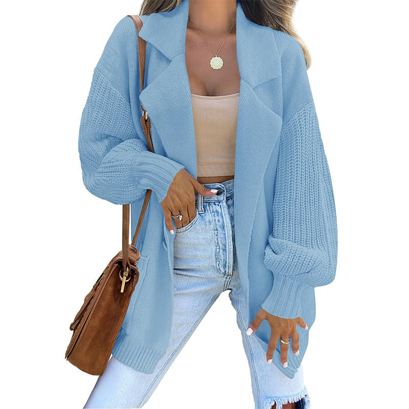 Casual Women Long Sleeves Knitted Coats-Coats & Jackets-Blue-S-Free Shipping Leatheretro