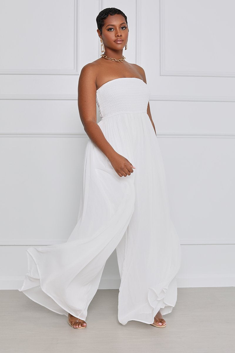 Sexy Strapless High Waist Chiffon Summer Jumpsuits-Suits-White-S-Free Shipping Leatheretro