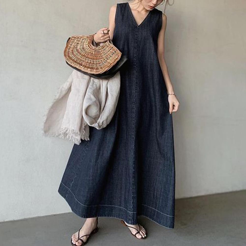 Summer Cozy DenimLace Up Back Long Dresses-Cozy Dresses-Black-One Size-Free Shipping Leatheretro