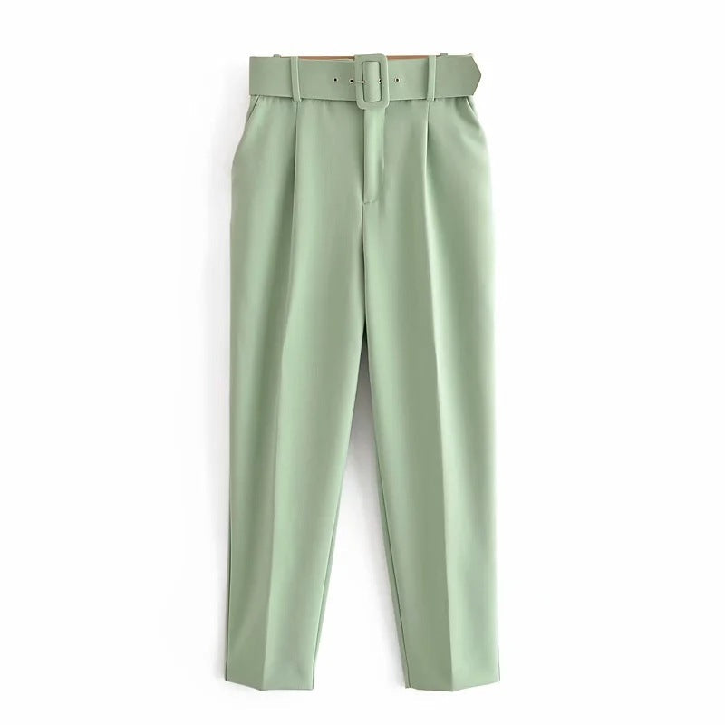 Women High Waist Casual Cropped Pants-Pants-Light Green-XS-Free Shipping Leatheretro