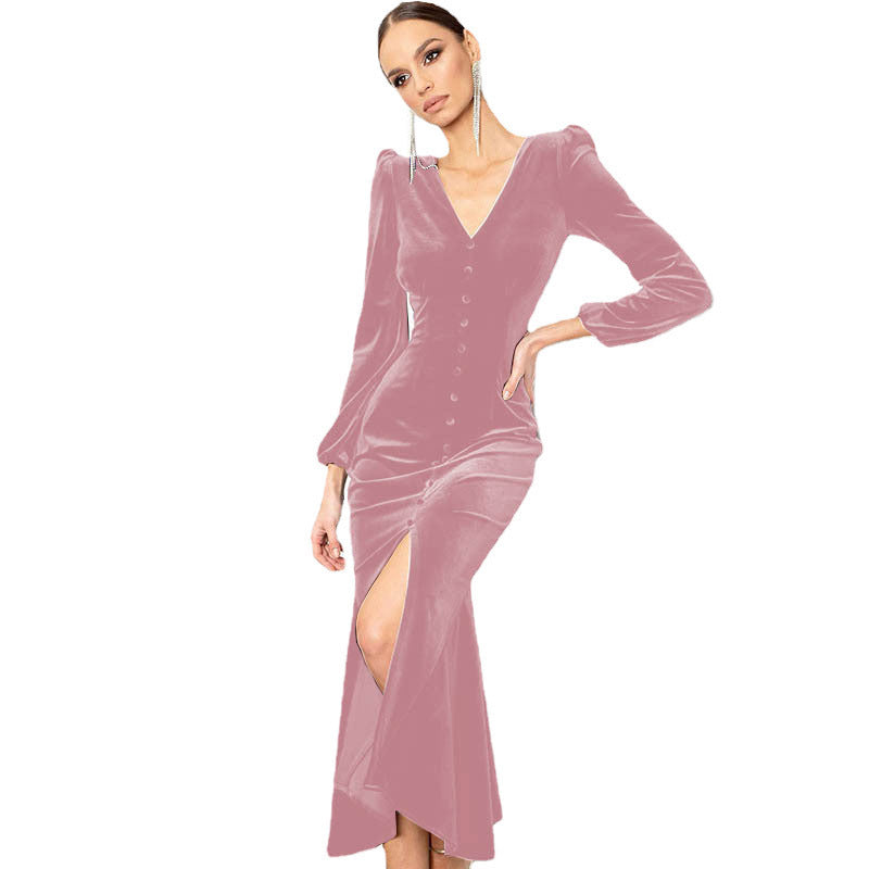 Elegant Fall Long Dresses for Women-Dresses-Pink-S-Free Shipping Leatheretro