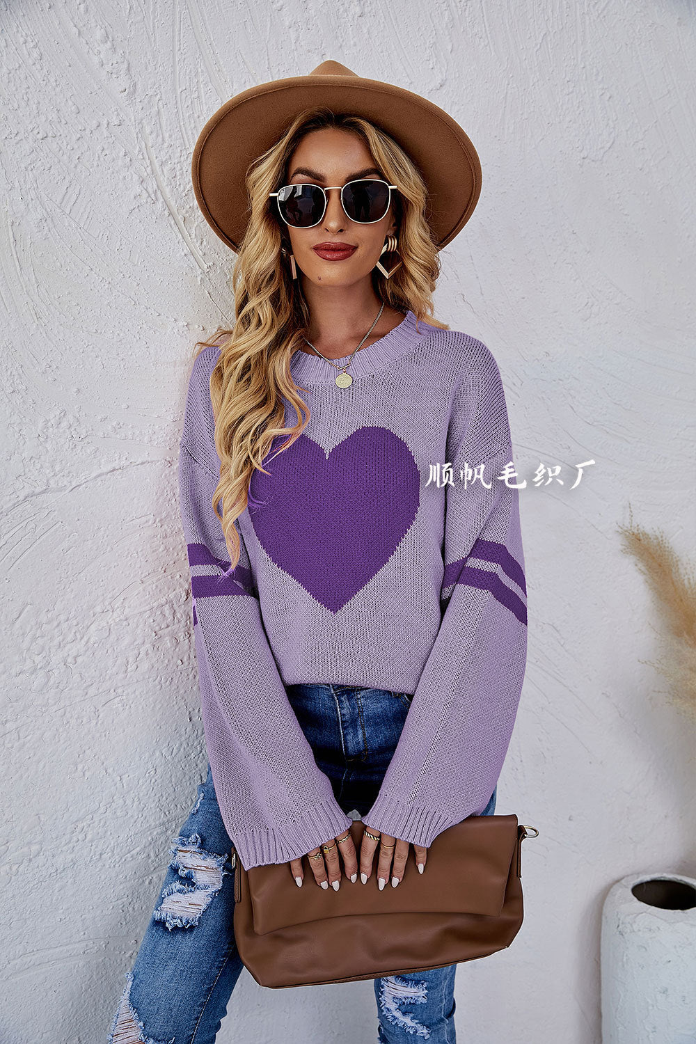 Casual Women Sweetheart Design Pullover Sweaters-Shirts & Tops-Purple-S-Free Shipping Leatheretro