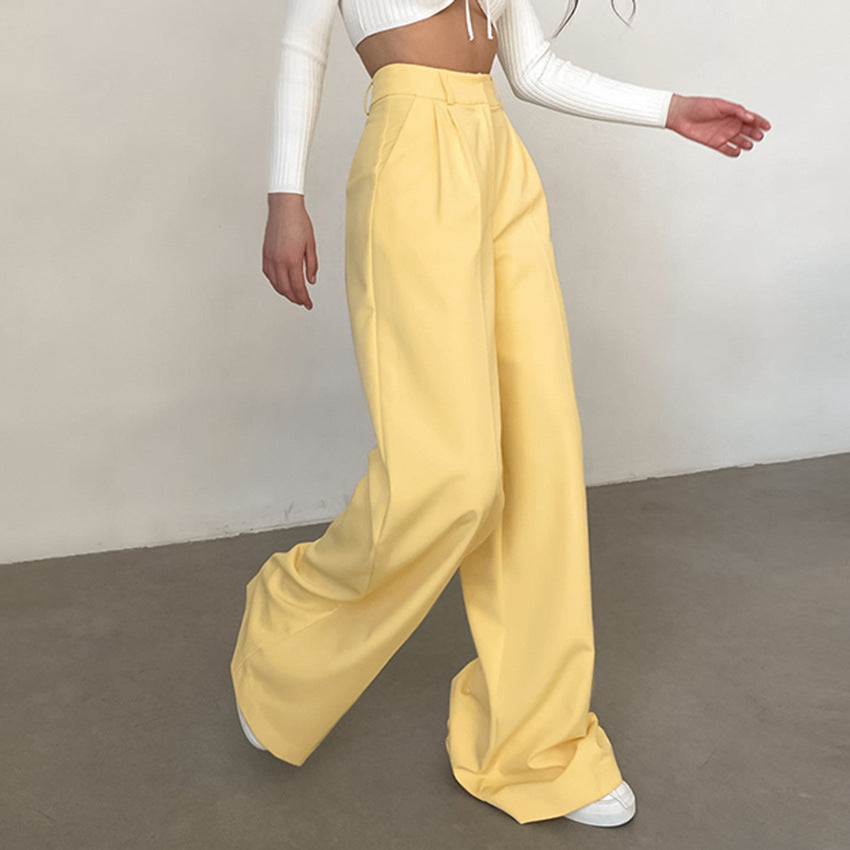 Casual High Waist Wide Legs Long Pants for Women-Pants-Yellow-S-Free Shipping Leatheretro
