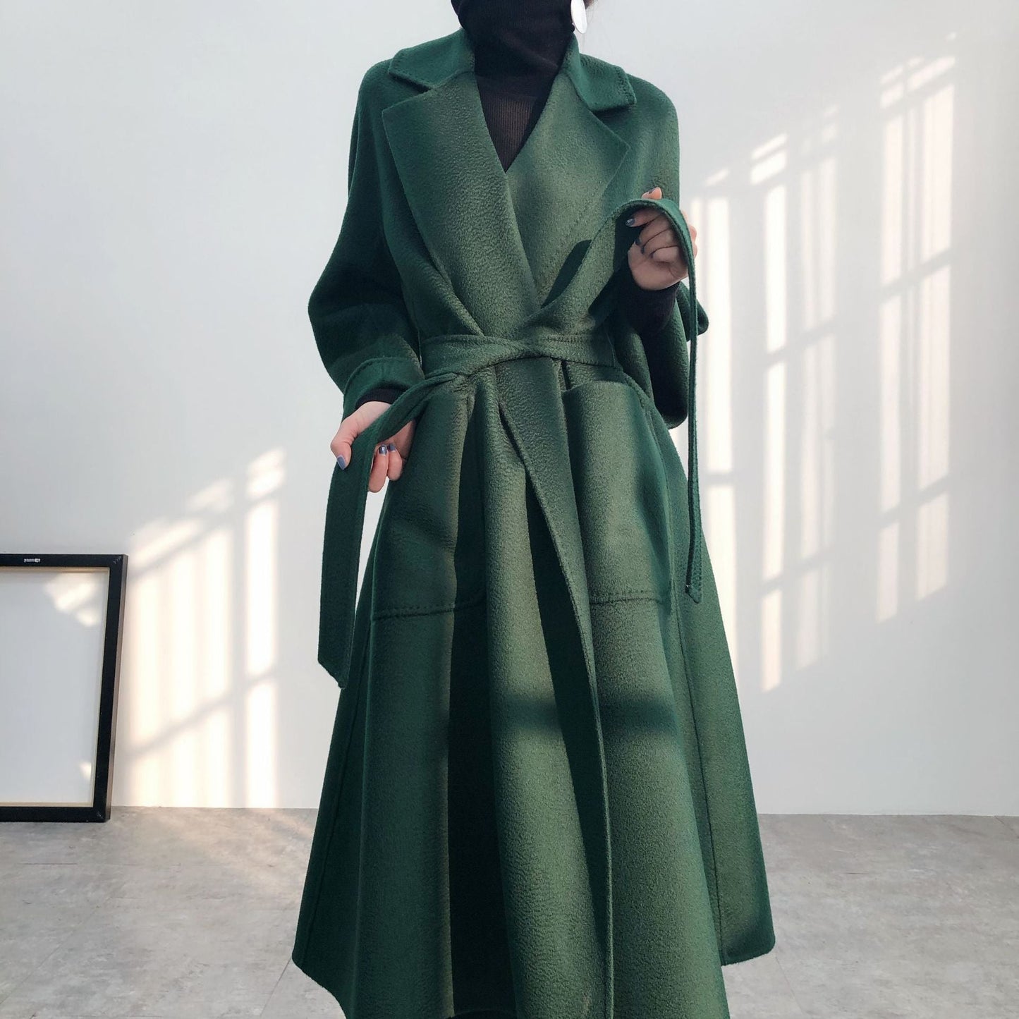 Luxury Woolen Winter Long Overcoat for Women-Outerwear-Green-S-Free Shipping Leatheretro